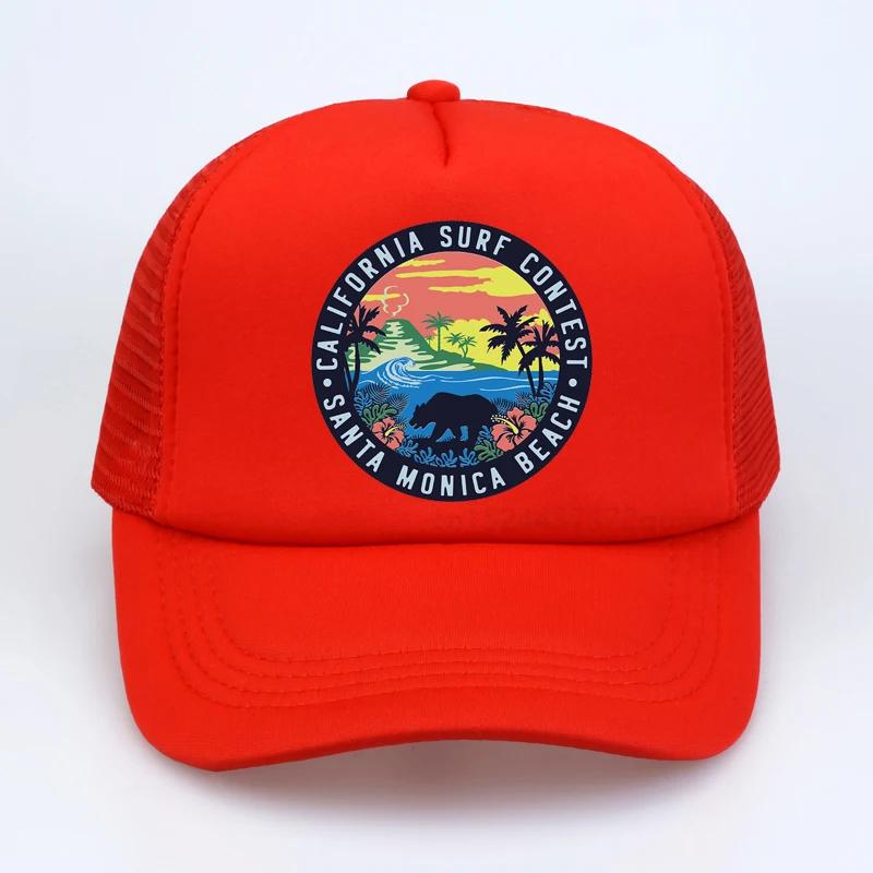 

The Best Surfing Santa Monica California Womens Retro Style Vacation Beach sunhat Summer mesh Breathable Baseball cap