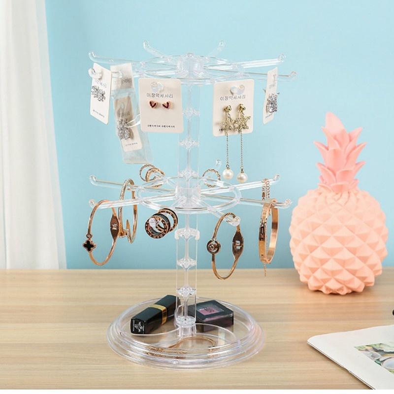 Rotating Plastic Earring Storage Rack Bracelet Hanging Necklace Earring Display Rack Small Jewelry Rack Hair Ring Jewelry Tray