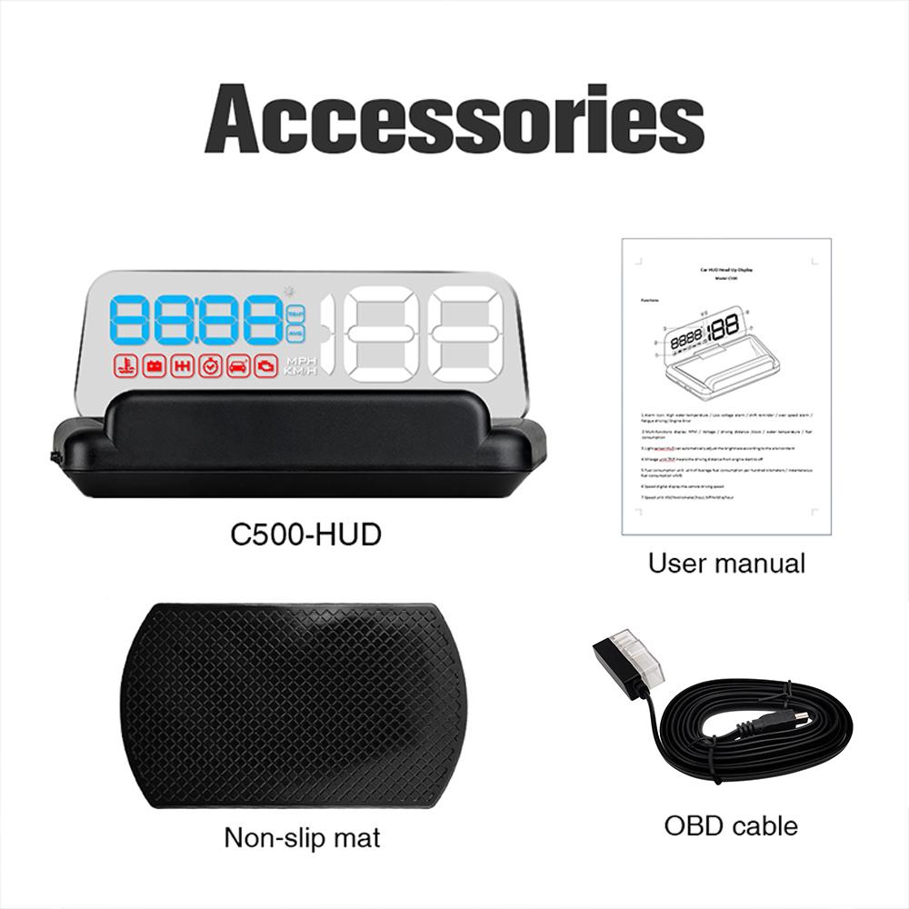

C500 OBD/GPS HUD Проекционный дисплей на лобовое стекло автомобиля Спидометр на стекло Проектор оборотов Часы Пройденное расстояние Вольт Бортовой компьютер