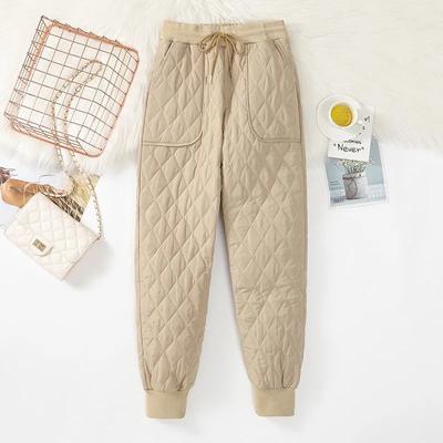 Pantaloni Invernali Caldi da Donna a Vita Alta in Cotone Piumino Trapuntati Imbottiti a Quadri Diamantati Antivento Joggers Pantaloni della Tuta