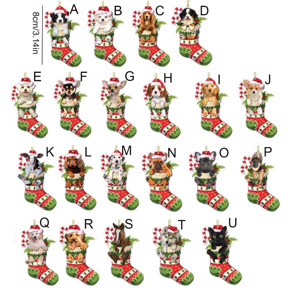 2D Kerst Hond Hangende Ornamenten Decoratieve Puppy Acryl Hanger Deur, image size:1000x1000