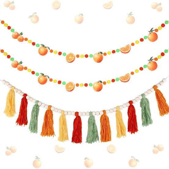 Pink Cowgirl Tassel Banner Garland with Wood Beads and 2 Pcs Pom Pom Felt Balls Garlands, Wild West Felt Balls Decorative Tassels Garland, Wall оранжевый