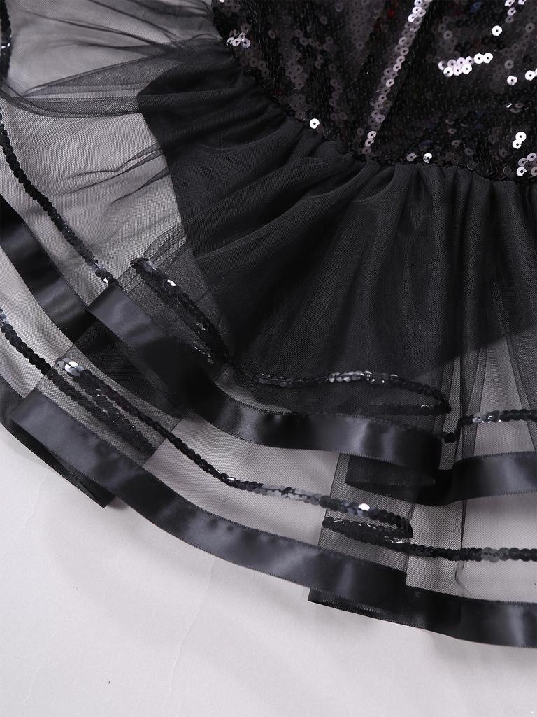 Girls Kids Sparkling Sequins Ballet Tutu Dress Modern Jazz Dance Outfit Stage Performance Costume Dancewear