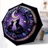 1pc a Portable Umbrella Featuring a Stained Glass Design of a Cat And Moon: A Folding Umbrella for All Seasons,Built with a Sturdy Iron Fram