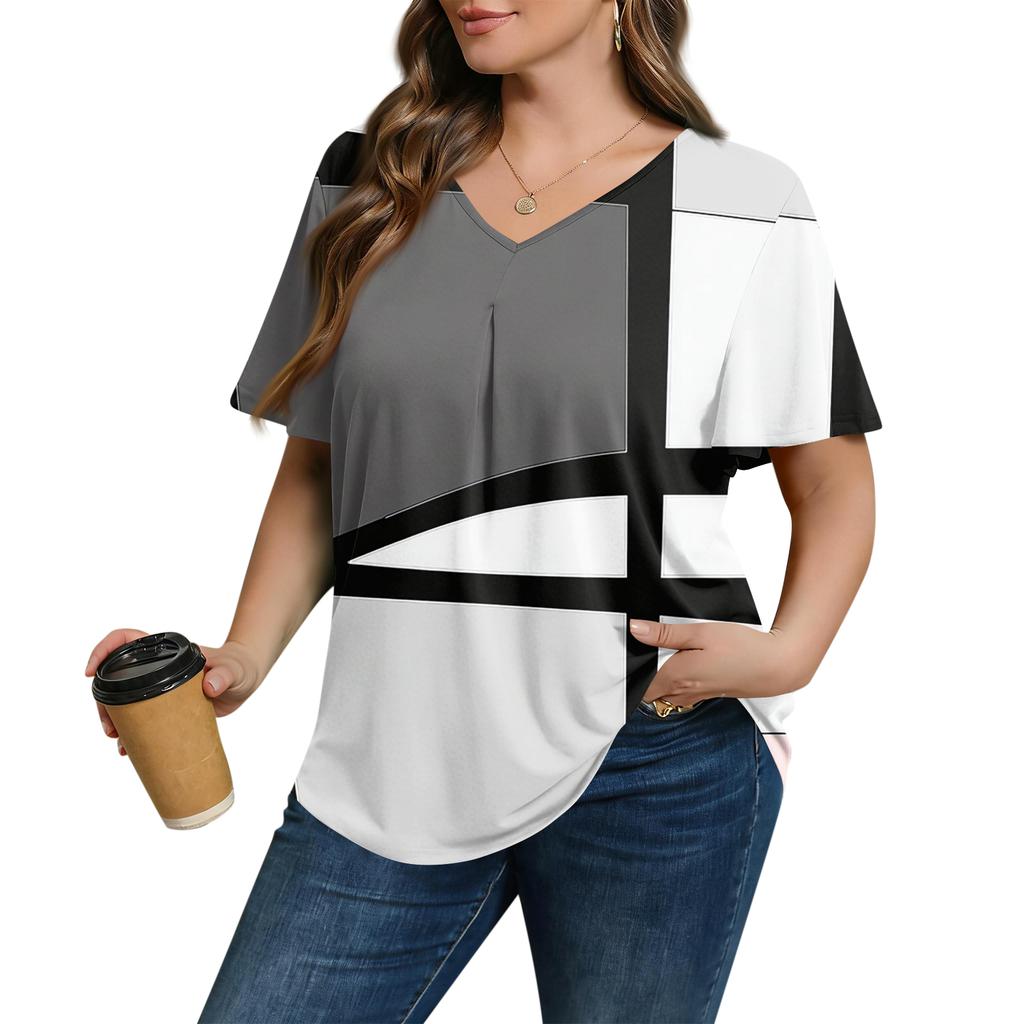 Modische Damen Übergröße Lässige Lockere Kurzarm Elegante V-Ausschnitt Bluse Für die Arbeit