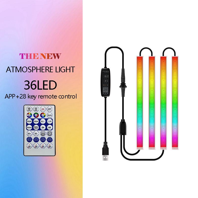 

N2U-36 4Pcs Car Underglow 36LED Strip Lights USB Music Atmosphere Neon Accent Lights Car Decorative Lamp Type A