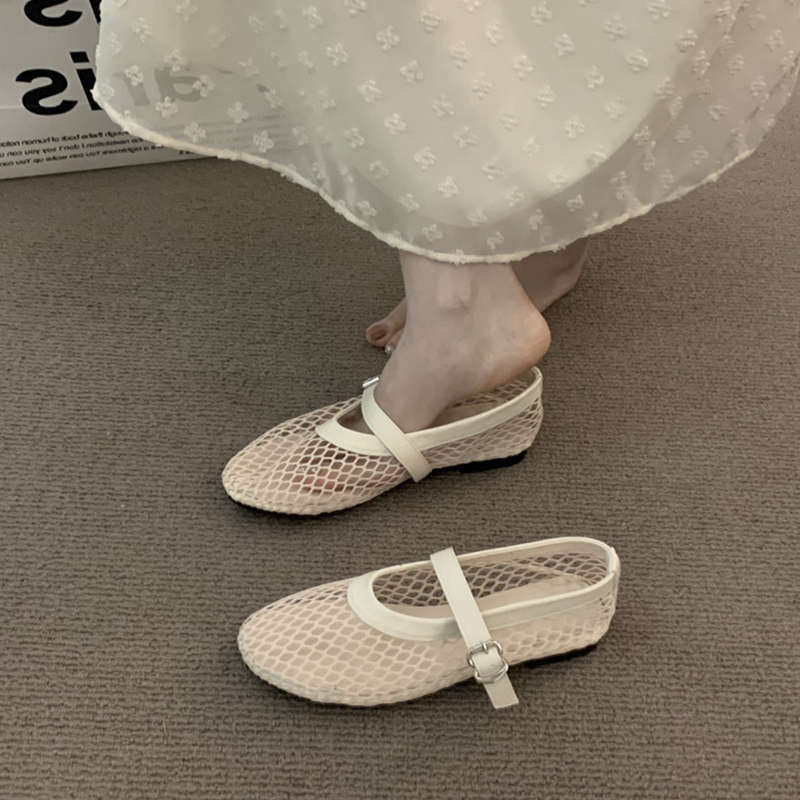 Ballet shoes women's flats sandals women's mesh shoes 2025 summer new hollow Mary Jane single shoes fishing net shoes