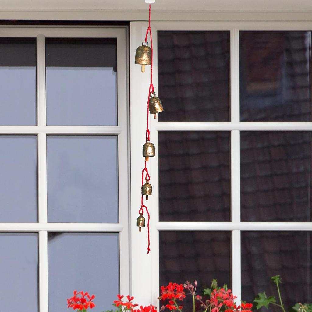 Handmade Rustic Wind Chimes for Outside with 5 Brass-Coated Metal Bells 30 Inch – Boho Outdoor Patio, Garden, Balcony & Farmhouse Decor