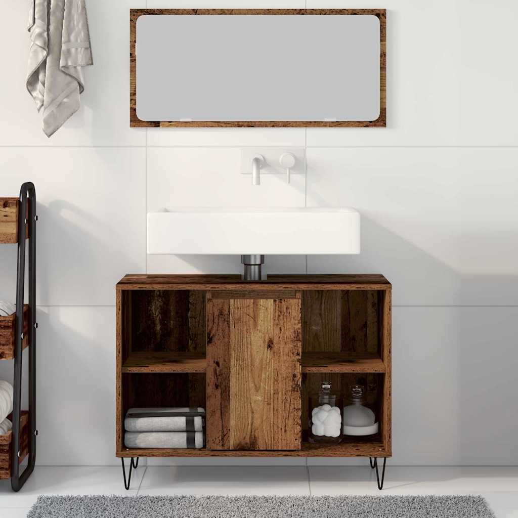 Bathroom Cabinet with Door Reclaimed Wood Look 80 x 33 x 60 cm Engineered Wood