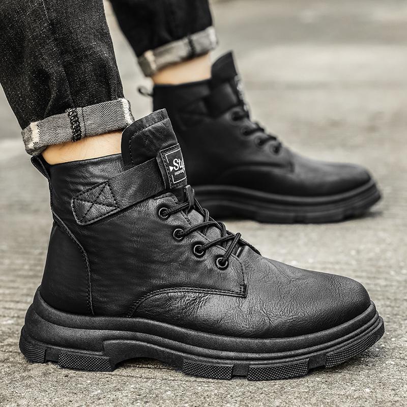 Ankle Boots Men's Casual Shoes Platform Sports Shoes Leather Shoes Fashion Round Toe Motorcycle Boots Man Casual Shoes Safety