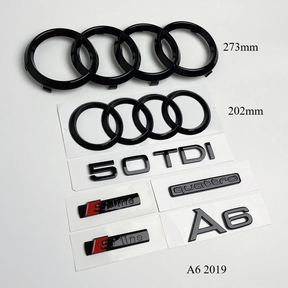 For Audi 4Ring Logo ABS Black Car Hood Front Grill Emblem Rear Trunk Badge A6 Quattro Sline 50TDI Emblem Car Accessories