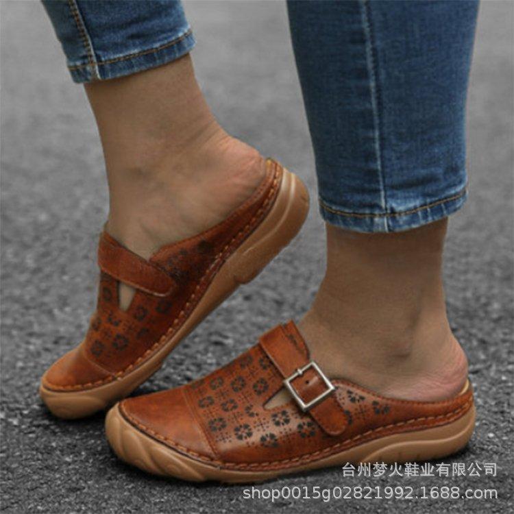 Women's shoes five-finger sole hollow bag head buckle sandals comfortable flower women's slippers