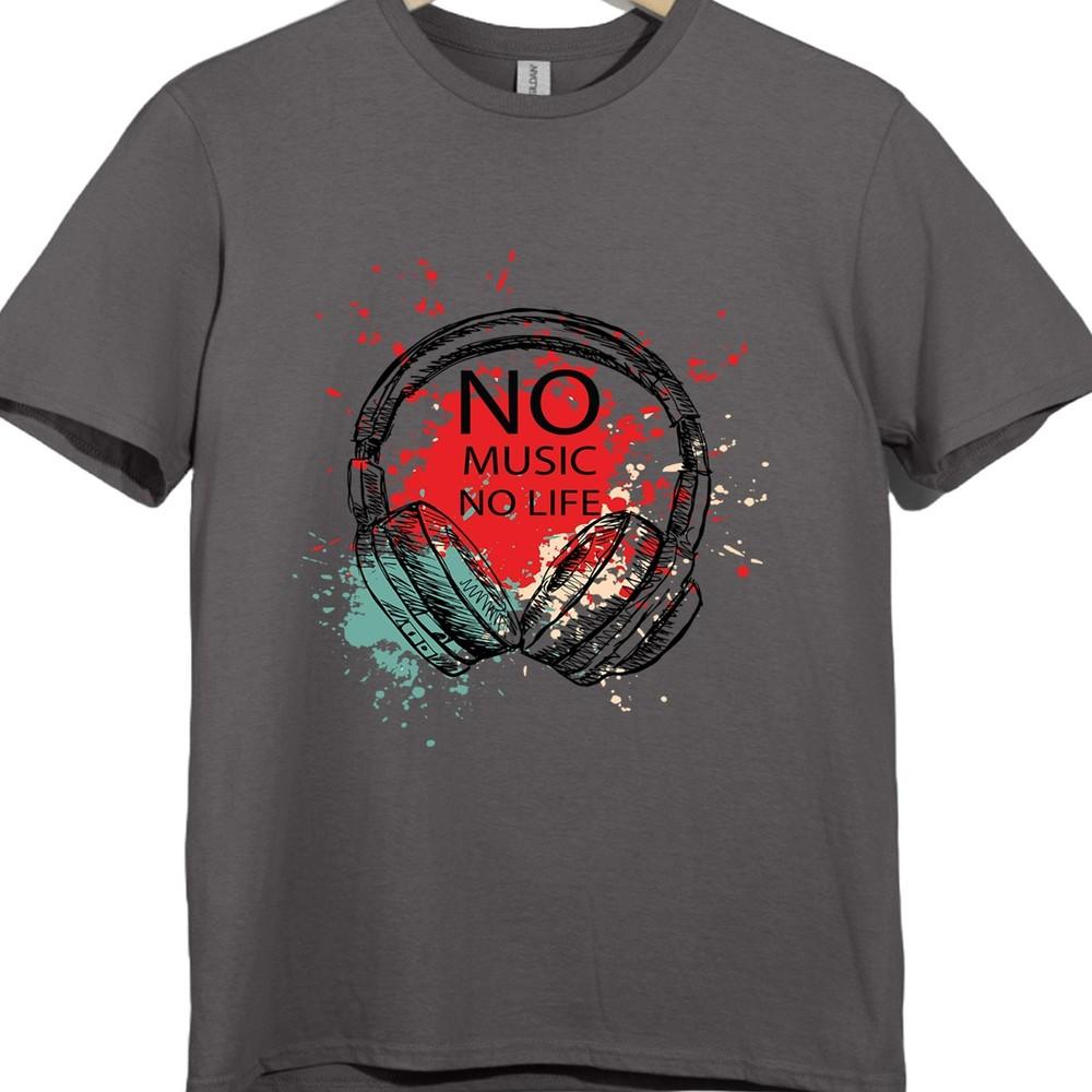 Headphones Graphic T Shirt No Music No Life DJ Music Lover Streetwear Design Tee