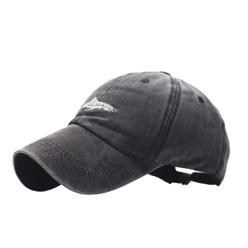 Exclusive for shark embroidery baseball hat bent edge cotton washed baseball cap European and American men's women's cap