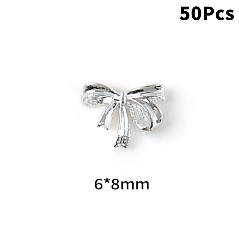 

50 шт. Золоті/Срібні/Білі Металевий Сплав Стрічка Бантик Наклейки на Нігті 3D Розкішний Металевий Бантик Деталі для Манікюру Аксесуари для Манікюру 244