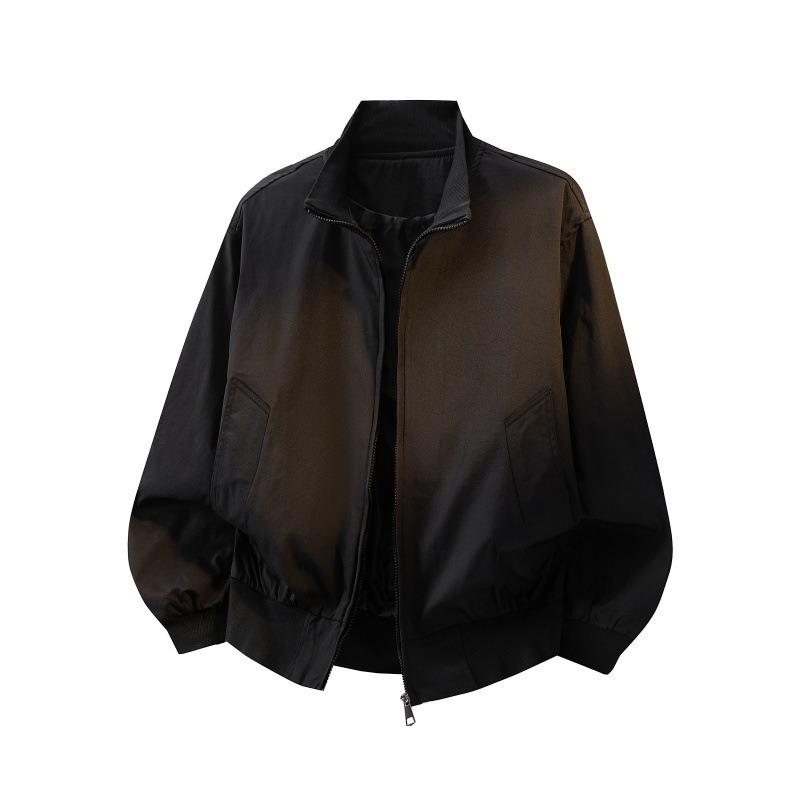 Весенняя мужская черная повседневная свободная куртка-бомбер на молнии с карманами M чёрный