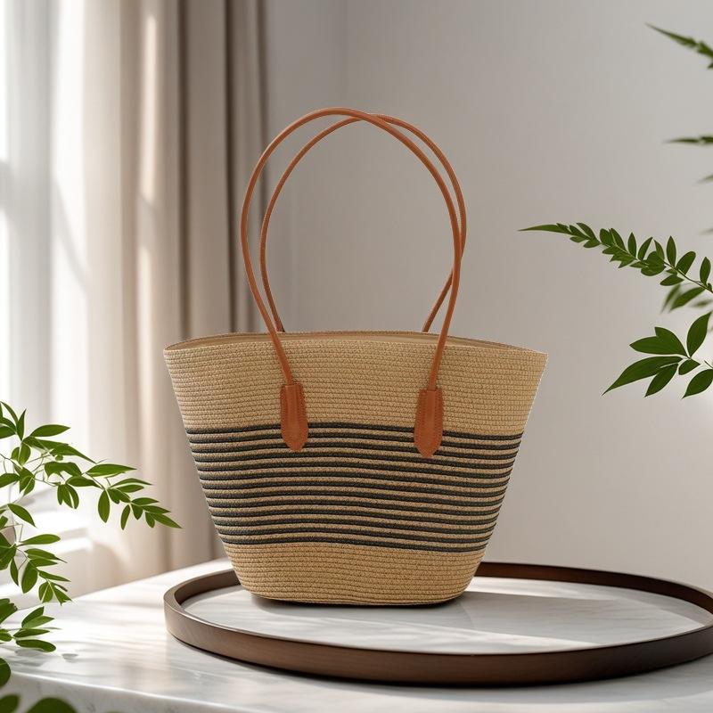 

Bag straw woven women s summer cowhide tote bucket bag underarm bag summer new niche large-capacity beach bag factory 42*29*13