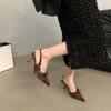 Fashion Women's High Heels Leopard Thin Heels Sandals 2025 New Summer Pointed Bow Elegant Medium Heel Women's Shoes Slingbacks Pumps