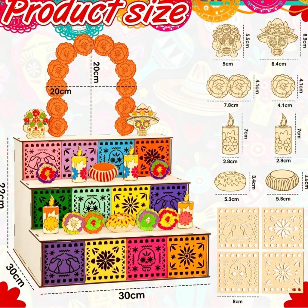 Day of the Dead Altar Offering Wooden Skull and Candle Ornament Day of the Dead Memorial Ornament