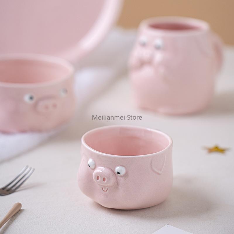 Cute Pink Pig Ceramic Tableware Mug Bowl Irregular Plate Household Disc Kitchen Supplies Main Course Decorative Tableware Plates