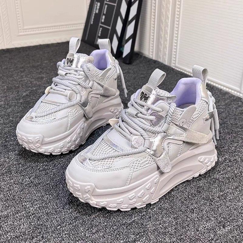 Platform Muffin Dad Shoes Women's 2025 Spring New Leather Fashion Women's Shoes Casual Height Increase Lightweight Sports Shoes
