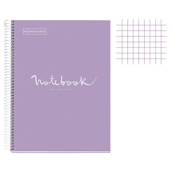 Cahier - A4 (21x29,7cm) - Petits carreaux - 120 pages - couverture en carton violet - à spirale - Notebook Miquelrius