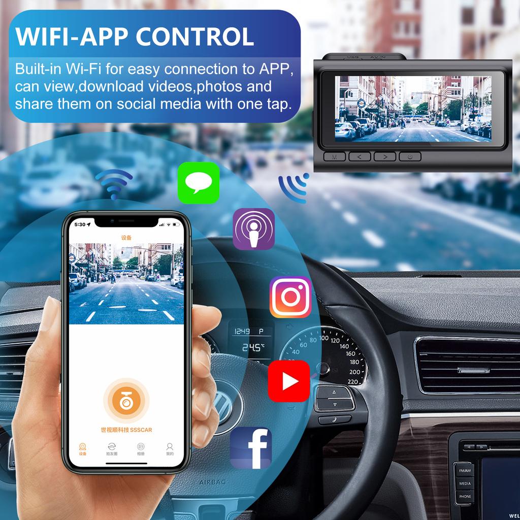 3.16inches IPS WiFi Dual lens Dashcam Car Camera front rear Night Vision Recording Loop Dash Recorder Vehicle Accessories