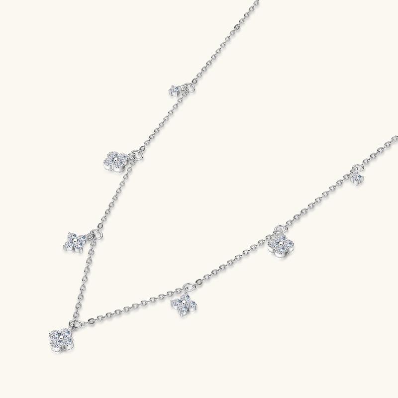Fine 925 Sterling Silver Gold Plated Setting 0.66CT VVS GRA Moissanite Jewelry Four Leaf Clover Chokers Necklaces for Women