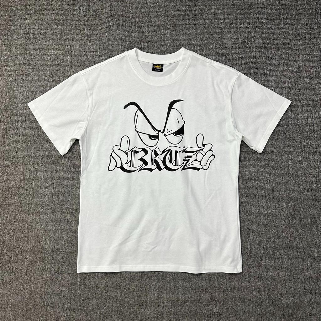 Cross-border series Alcatraz cartoon eye letter print American high street hip-hop white black short-sleeved T-shirt tide