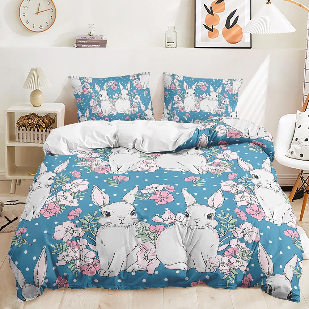 Quilt Cover Animal Rabbit Pillowcase Digital Printing Bedding Three-Piece Set