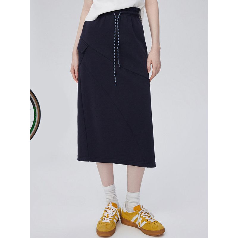 Coolhut Elastic Drawstring Large Pocket Slit 2026 Spring Straight Mid-Length Skirt