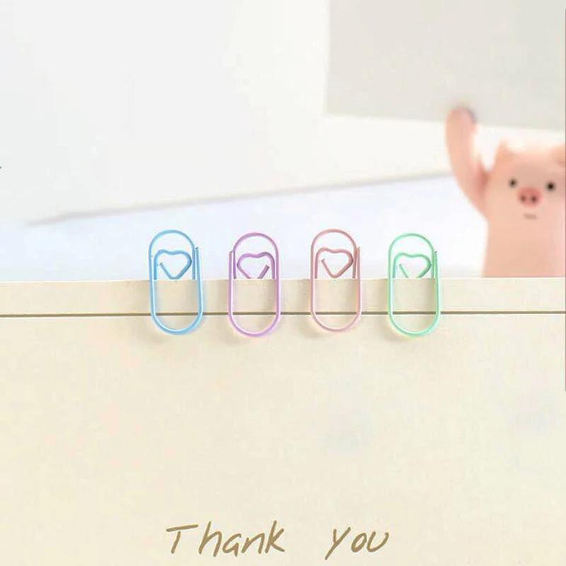 50pcs Mini Love Heart Paper Clips Macaron Color Photo Tickets Holder Binder Clips Notebook Planner Bookmarks Office Supplies