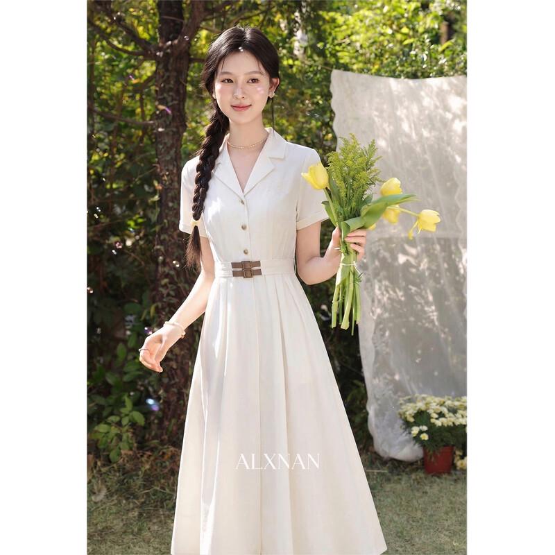 Women s French Style Apricot A-Line Shirt Dress L