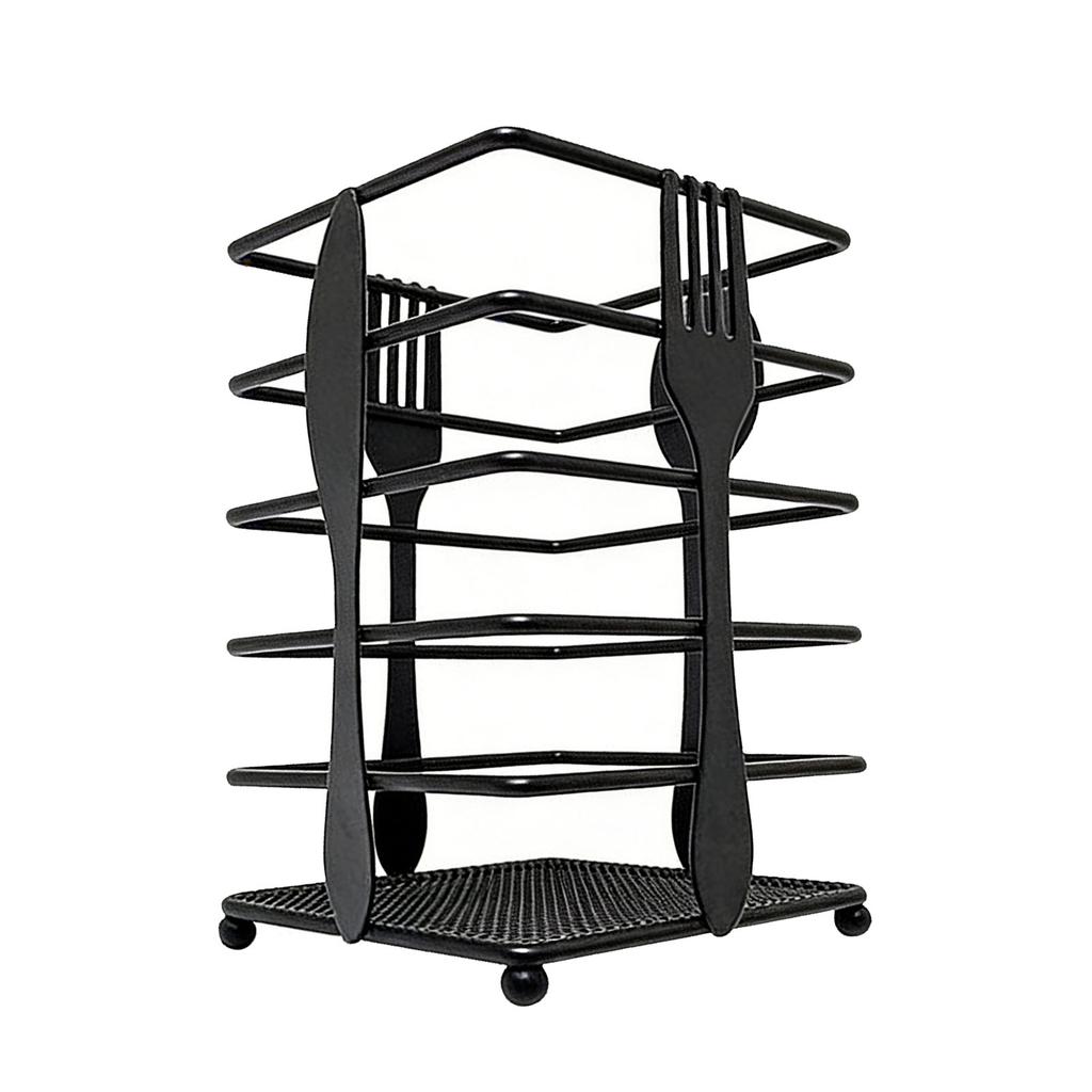 Countertop Utensil Holder Matte Black Modern Multifunctional Metal Cutlery Drainer for Forks Spoons Cooking Utensils