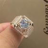 Fashion Rose Gold Color Big Birthstone Crystal Rings For Men Women Engagement Ring Luxury Wedding Band Jewelry Anniversary Gift