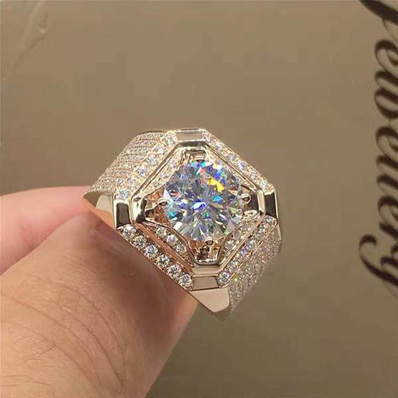 Fashion Rose Gold Color Big Birthstone Crystal Rings For Men Women Engagement Ring Luxury Wedding Band Jewelry Anniversary Gift