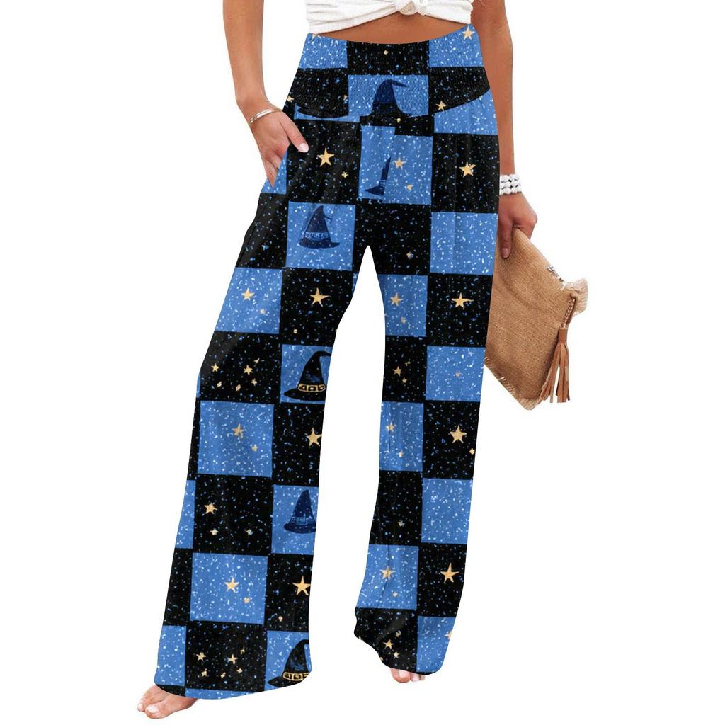 Women's Casual Time Straight Leg Pants Print High Waist Pants With Pockets