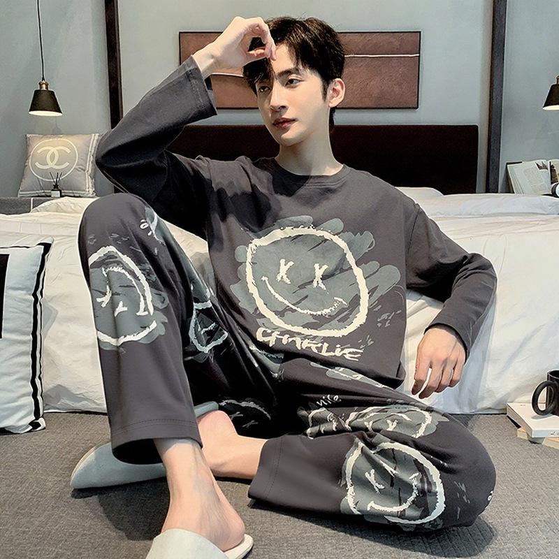 Set de pijama de desene animate pentru bărbați mărime plus: Mânecă lungă, Subțire, pentru Primăvară, Toamnă și Iarnă - Haine de casă pentru Adolescenți și Studenți.