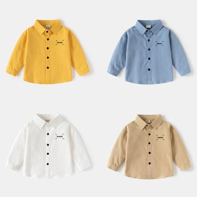 Children's Long-sleeved Shirt 2025 Autumn Boys Lapel Solid Color Embroidered Shirt Baby Top Trendy Children's Clothing
