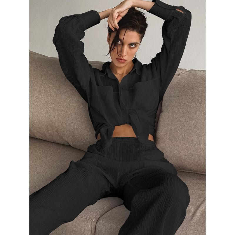 Shirt and Pants Set Spring New Women Clothes Long Sleeve Shirt Straight Pants Loose Casual Two-piece Set