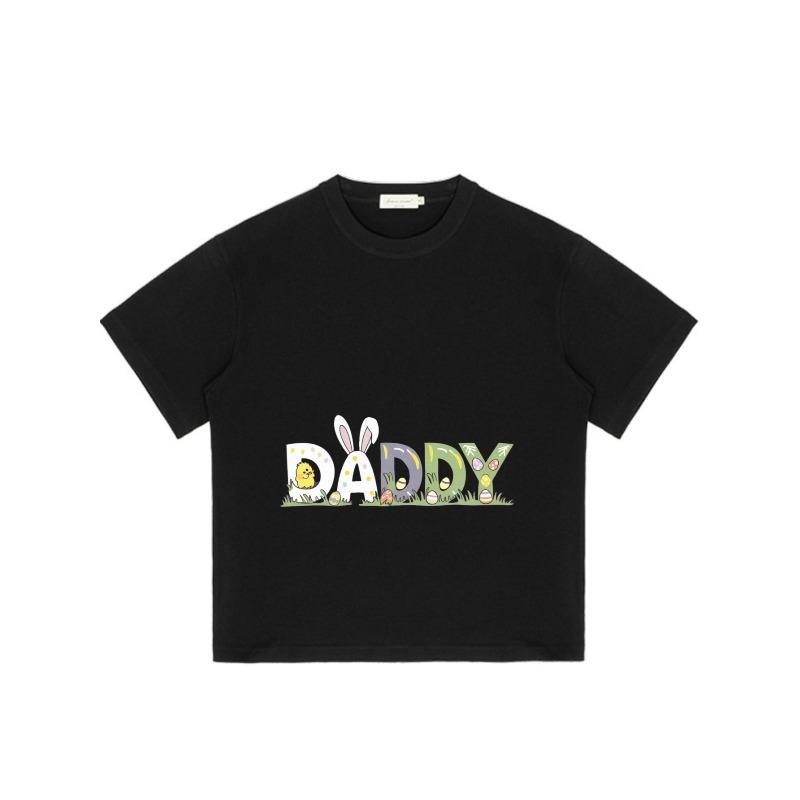 Black T Shirt Daddy Easter Bunny Eggs and Chick Print for Casual Wear