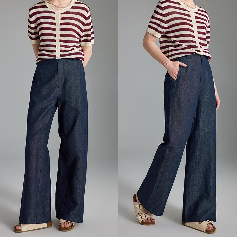 Women s Retro Cotton-Hemp Wide-Leg Jeans M джинсовый синий