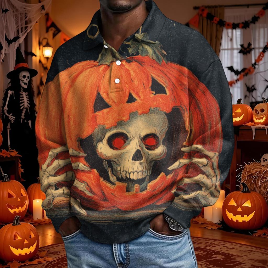 Men's Halloween Long Sleeve Button-Up Shirt
