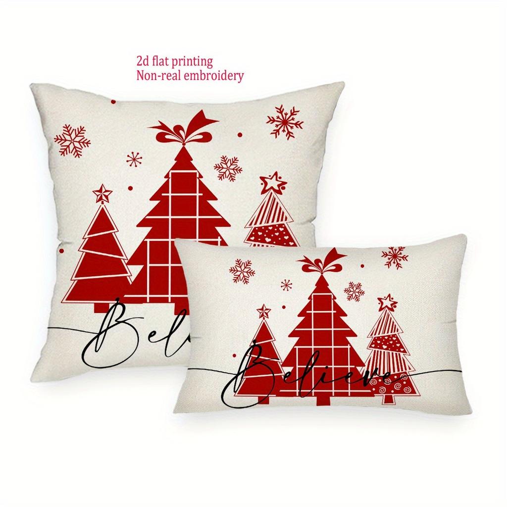 Fundas De Almohada 'Believe' Con Estampado De Rbol De Navidad Para Decoracin Navideña Acogedora, Funda De Cojín Para Sof