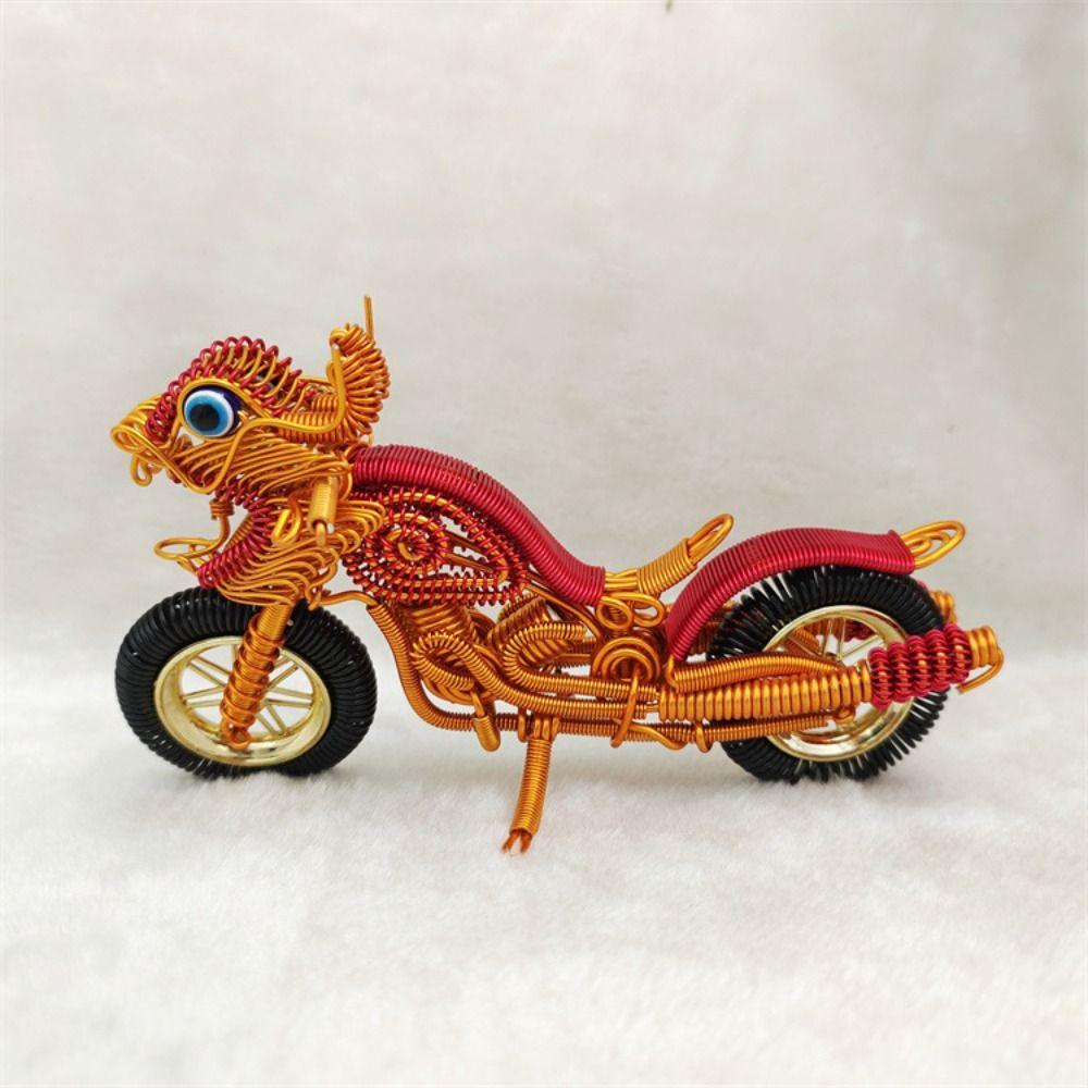 Statue Woven Motorcycle Sculpture Aluminum Wire Dragon Motorcycle DIY Toys Desktop Decorative