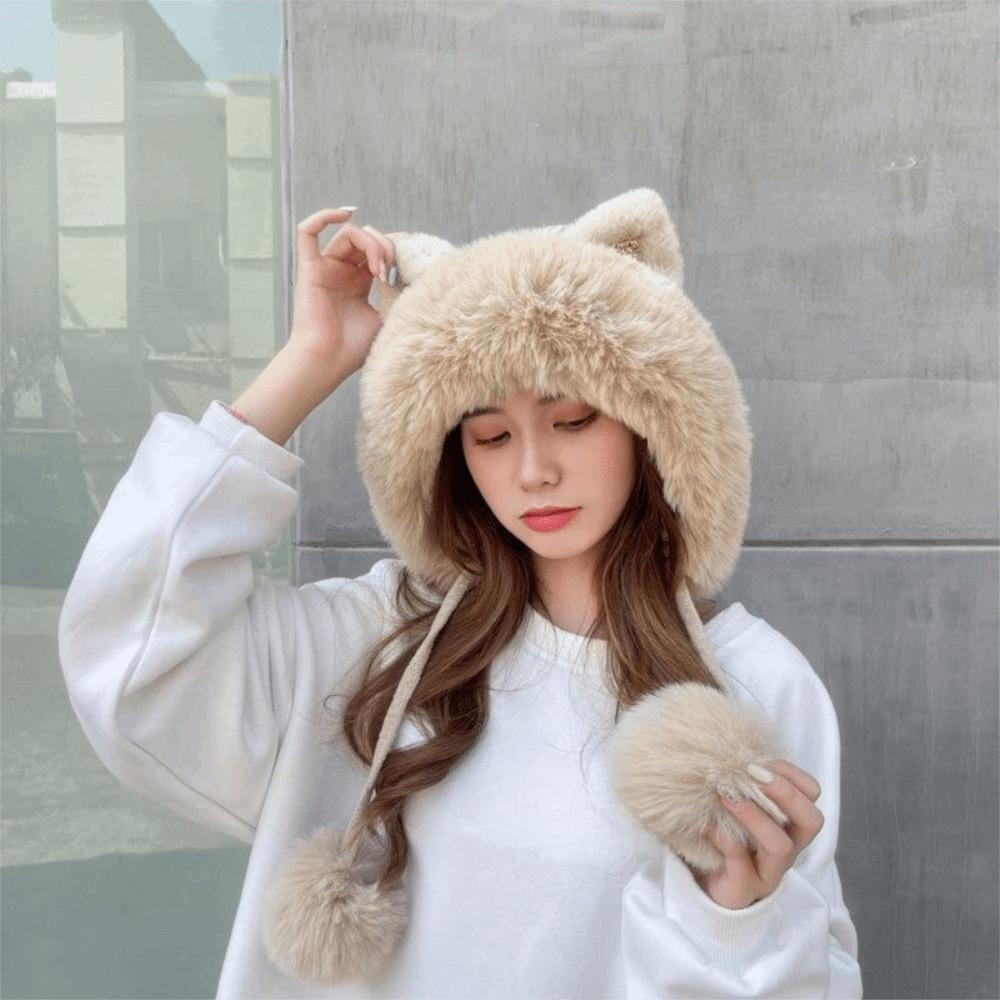 Woolen Winter Plush Hat Cartoon Ear Protection Hat Fashion Cat Ears Beanie Streetwear