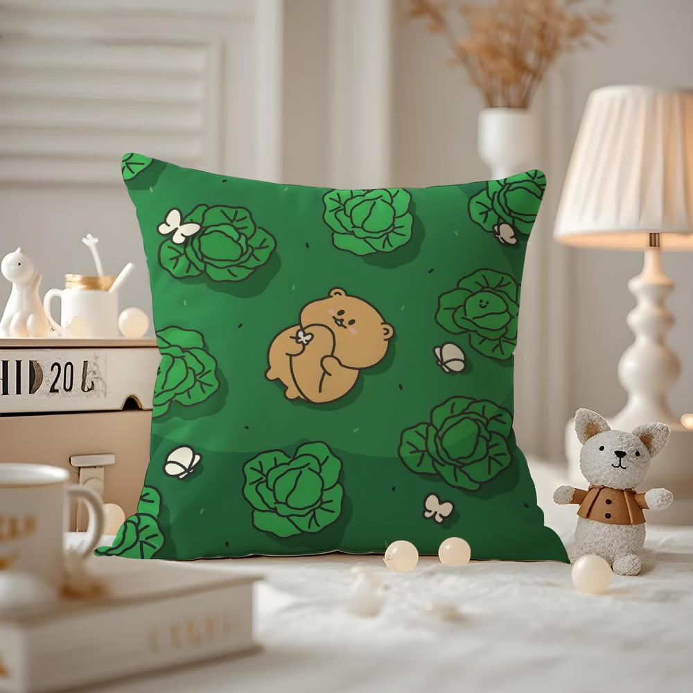 Cushion Cover Anti-dustmite Pillowcase Invisible Zipper Silky Short Plush Sofa Cushion Cover Cute Bear