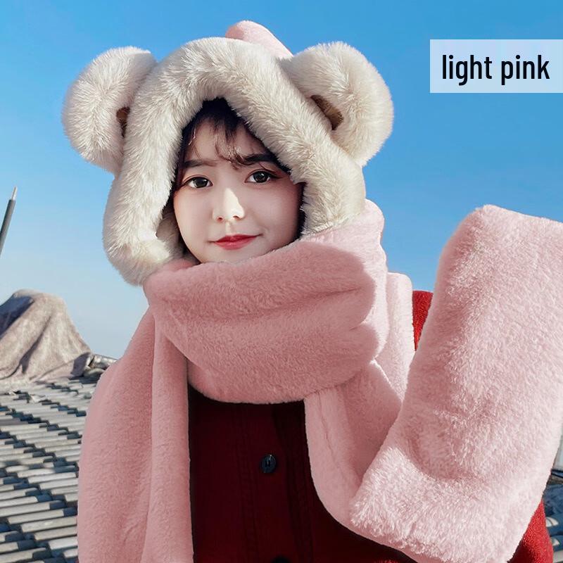 

Милый медвежонок, интегрированный капюшон-шарф и перчатки