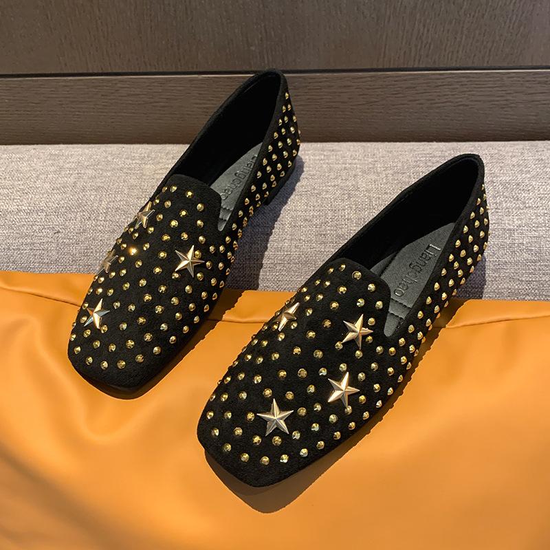 Spring new large size flat-soled single shoes mother soft-soled suede rhinestones 35