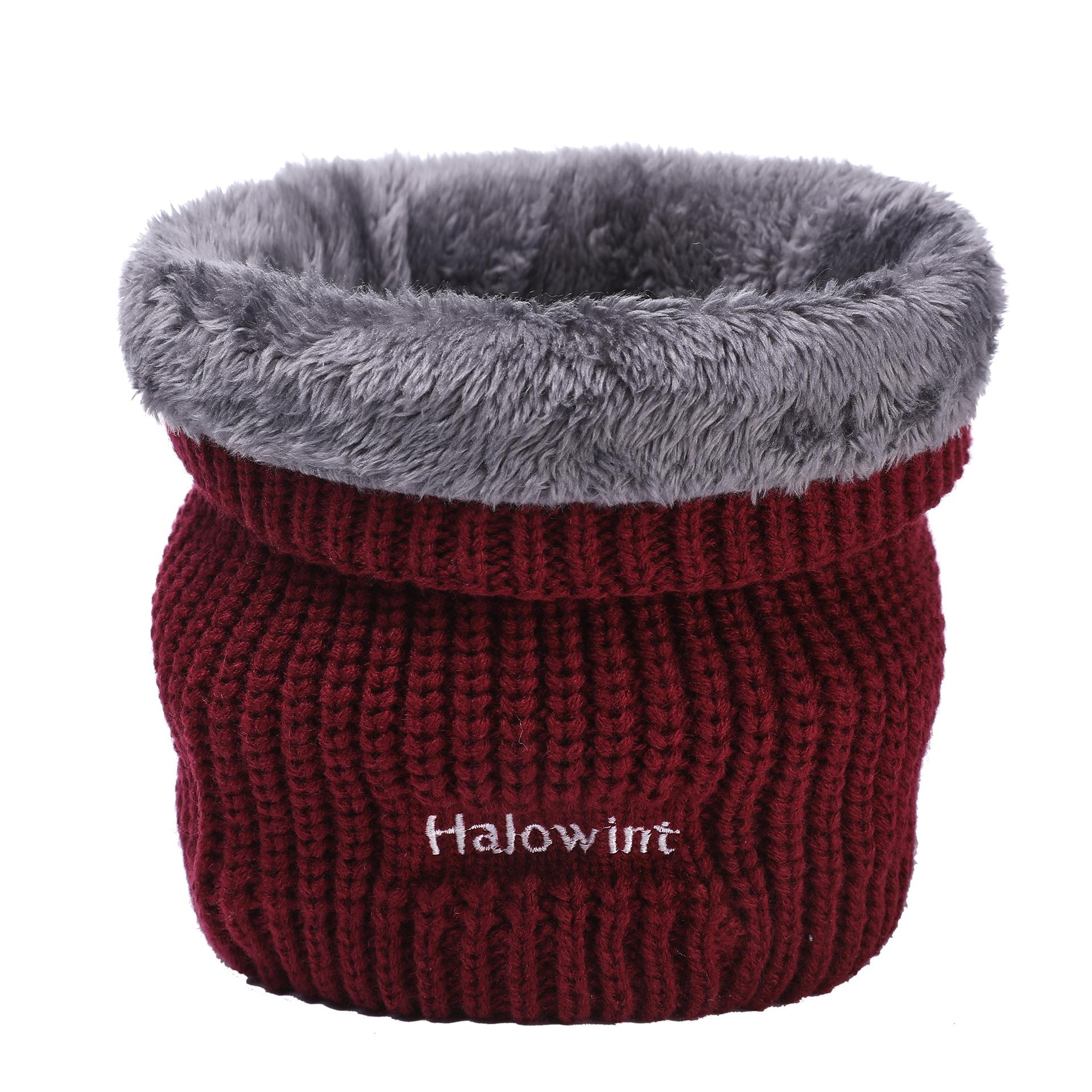 

Теплый зимний шейный платок с флисовой подкладкой для пары в европейском и американском стиле, унисекс, однотонный, вышитый, вязаный шерстяной утеплитель для шеи One size пурпурно красный